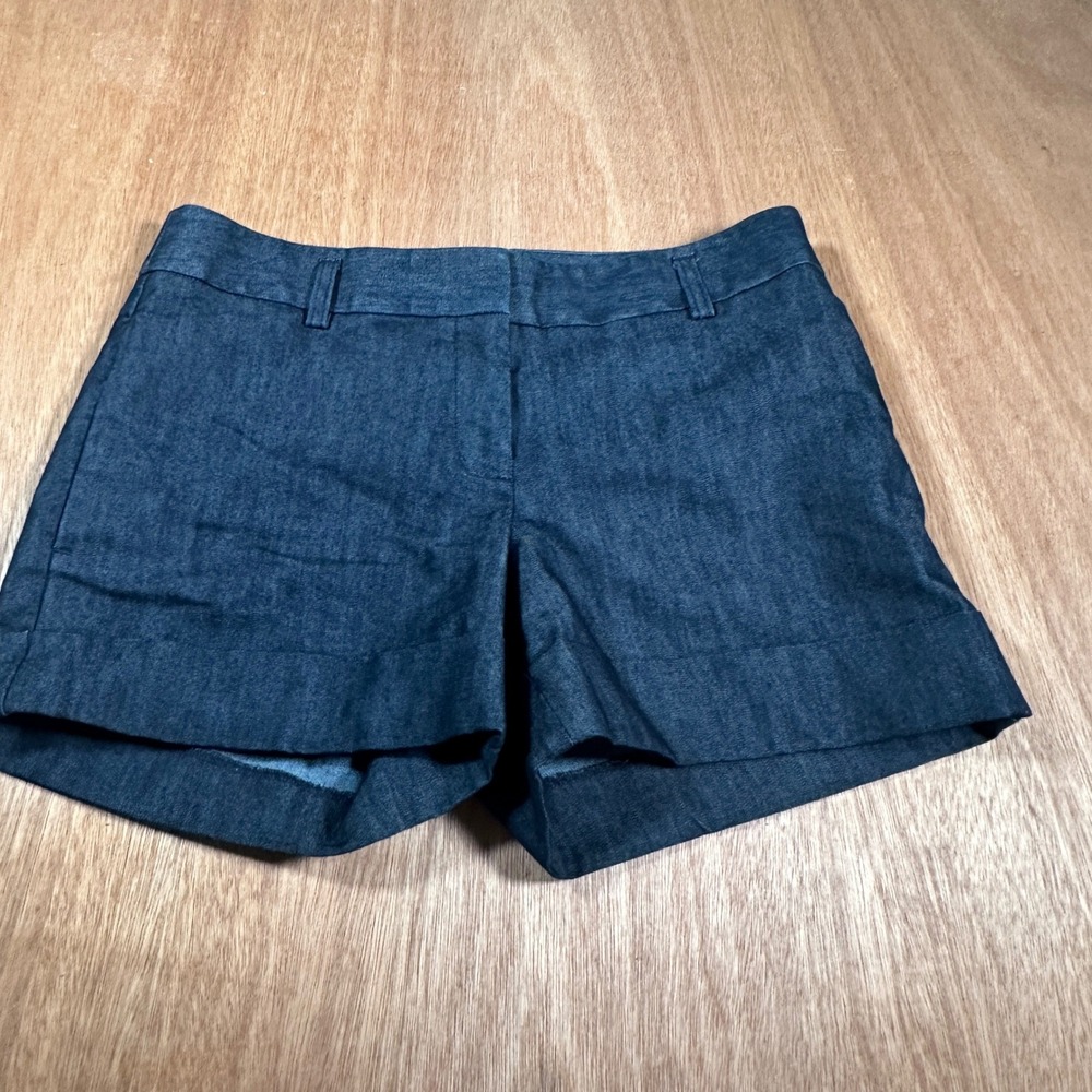 Express Shorts Women 4 Blue Denim Look Cuffed Hem Casual Stretch Mid Rise